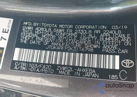 2019 Toyota Prius Prime Plus from USA, damaged, VIN JTDKARFP2K3116798